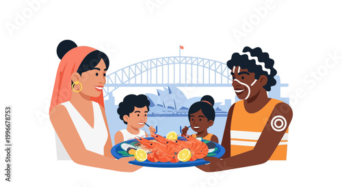 Multicultural Family Enjoying Seafood Platter in Sydney