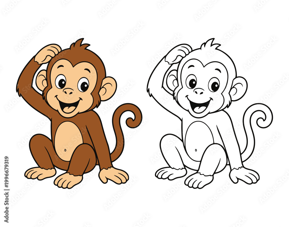 Fototapeta premium Cute Animal Coloring Book Set for Kids, Cartoon Forest and Farm Animals Collection, Easy Coloring Pages Vector Illustration