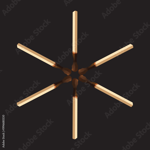 Burned Matchsticks Circle Vector Illustration on Dark Background