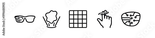 Outline tech icons: VR glasses, cloud, grid, gesture, circuit