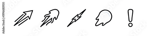 Outline icons: arrow, jellyfish, lightning, ghost, exclamation