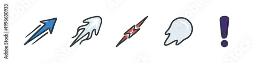 Colorful icons: arrow, jellyfish, lightning, ghost, exclamation
