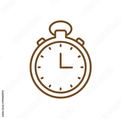 brown stopwatch icon with white face and short clock hands