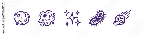 Set of Purple Hand Drawn Space and Biology Icons