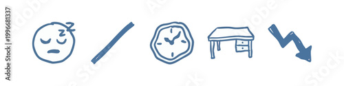 Blue Hand Drawn Lifestyle and Business Sketch Icons