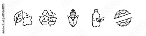 Hand Drawn Bio Material and Recycling Sustainability Icons
