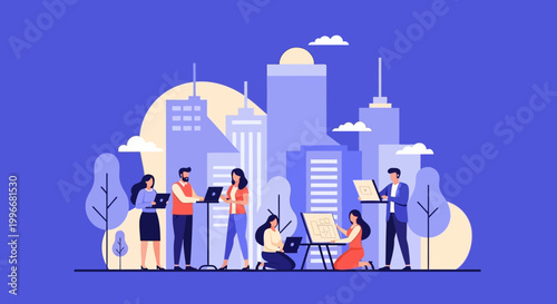 People in city urban landscape.