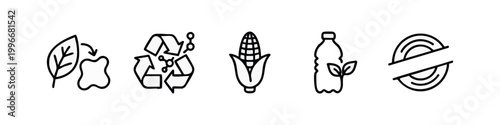 Line Art Sustainable Bio-Plastic and Recycling Symbol Set