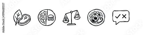 Hand Drawn Healthy Lifestyle Diet and Food Balance Icons
