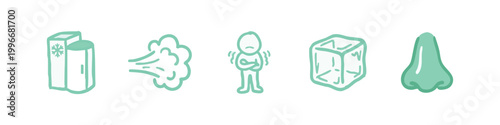 Mint Green Hand Drawn Cold and Flu Symptoms Icon Set