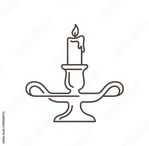 line drawing of a candle on a candelabra with a flame
