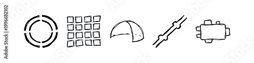 Doodle Icons: Circle Segments, Grid, Dome, Rod, Box