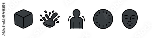Solid Color Icons: Ice Cube, Splash, Shiver, Clock, Face