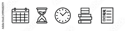 Productivity and Time Management Line Icons Set for Planning and Business