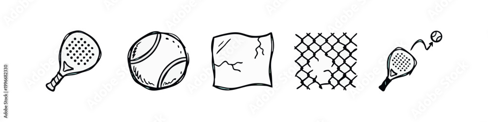 Fototapeta premium Hand drawn padel and tennis sport doodle icons