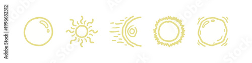 Yellow hand drawn sun and light atmospheric icons