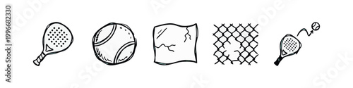 Hand drawn padel and tennis sport doodle icons