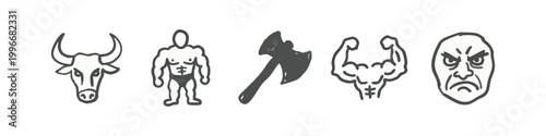 Grey hand drawn strength and warrior themed icons