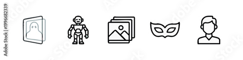 Identity and media technology line icon collection
