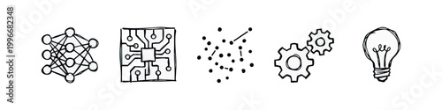 Hand Drawn Technology and Artificial Intelligence Icon Set Sketch