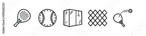 Padel and tennis sport equipment line icon set