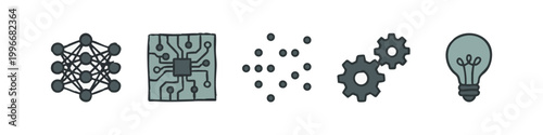 Colorful Hand Drawn Technology and AI Doodles Icon Set