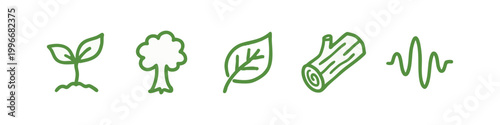 Green Nature and Environment Line Art Icon Set