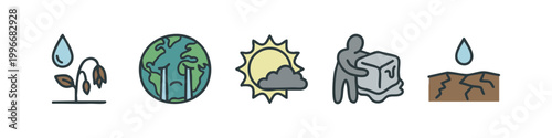 Colored Global Warming and Environmental Issues Icons in Muted Tones