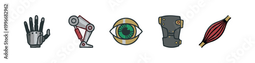 Colored Cybernetic and Bionic Human Enhancement Icon Set