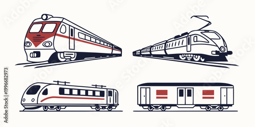 Fotografie Collection of four train vehicle icons in minimalist graphic style with locomoti