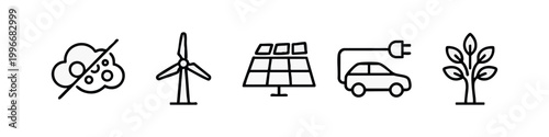 Outline icons for eco-friendly energy sources and nature