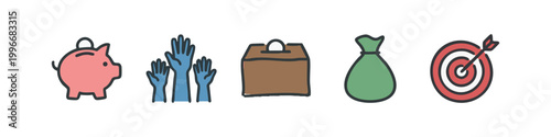Colorful set of 5 finance and business icons