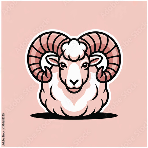 Stylized illustration of a rams head with large curled horns.