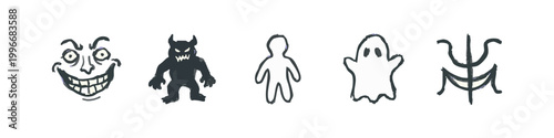 Abstract and fantasy icons: face, demon, human, ghost, symbol