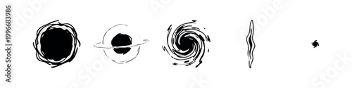 Doodle illustrations of black holes and cosmic phenomena