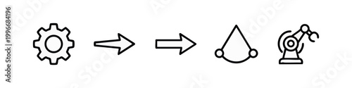 Black and white icons of mechanical and linear progression