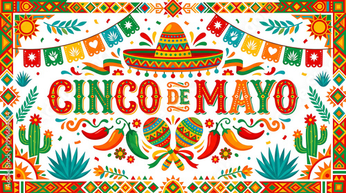 Cinco de Mayo Mexican Fiesta Banner Vector Illustration with Sombrero and Maracas for Festival Website Header Poster