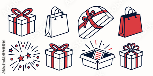 Photos Gift box and shopping bag icons set for e-commerce and retail shopping concepts