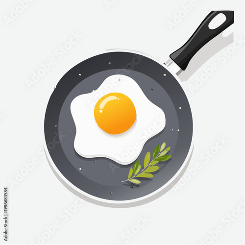 Fried Egg in Frying Pan with Garnish