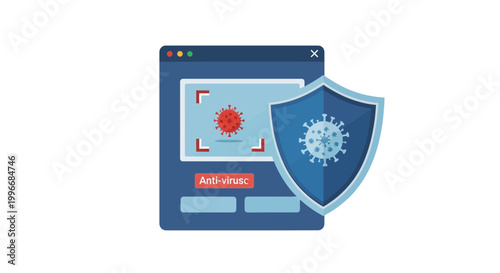 Cyber security, virus protection, shield icon, malware defense, online safety
