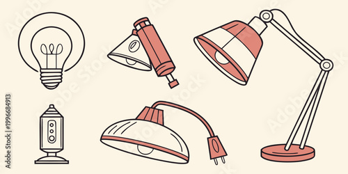 Tableau sur toile Set of modern desk lamps and light bulb vector graphic icons with lighting elect