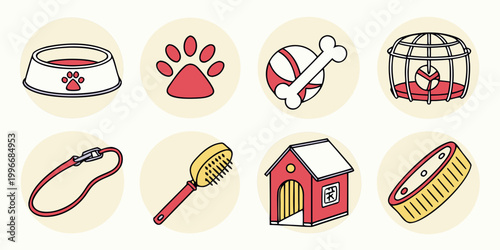 Canvastavla Cute pet care themed icons collection with accessories pet equipment pet store a