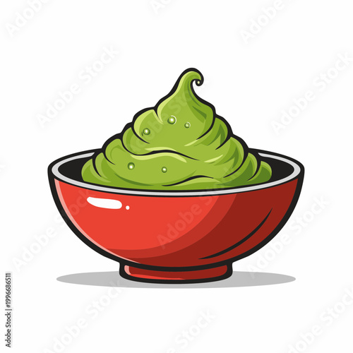 Green Guacamole in Red Bowl