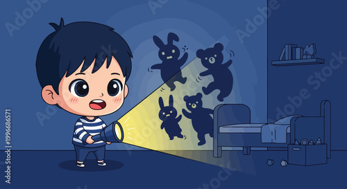 Cheerful striped shirt cartoon boy smiling.