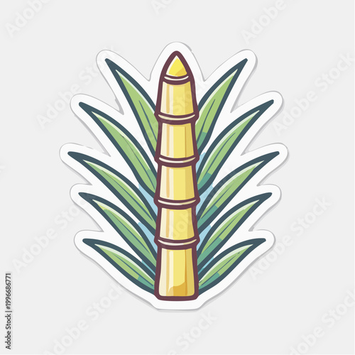 Stylized Sugarcane Stalk with Green Leaves