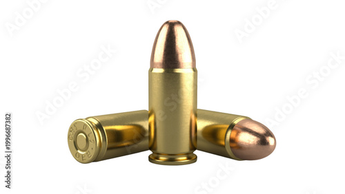 Three brass-colored rifle bullets laying on a dark surface Vector