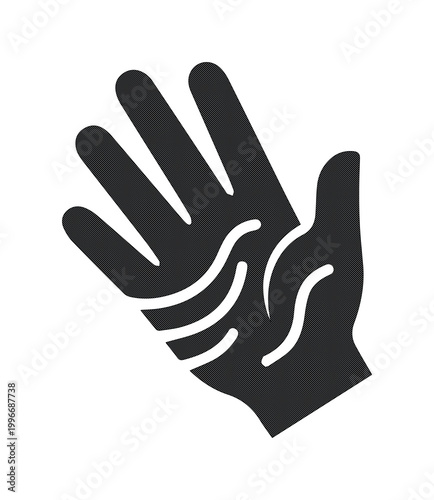Minimalist hand palm icon with sensory lines, black silhouette human hand vector, tactile touch and sensitivity symbol for medical and wellness design