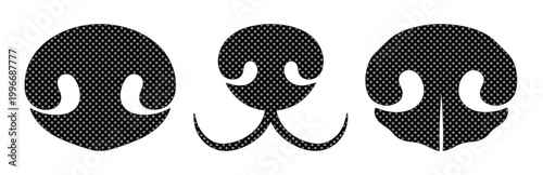 Animal nose vector set, black dog and cat snout silhouettes, 3 textured pet nose icons for character design and veterinary branding