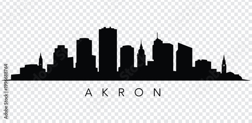 Black silhouette of akron city skyline with various buildings and towers