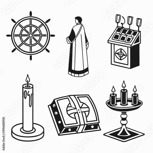 Tableau sur toile Religious liturgy and church ritual objects collection with religion catholic ch